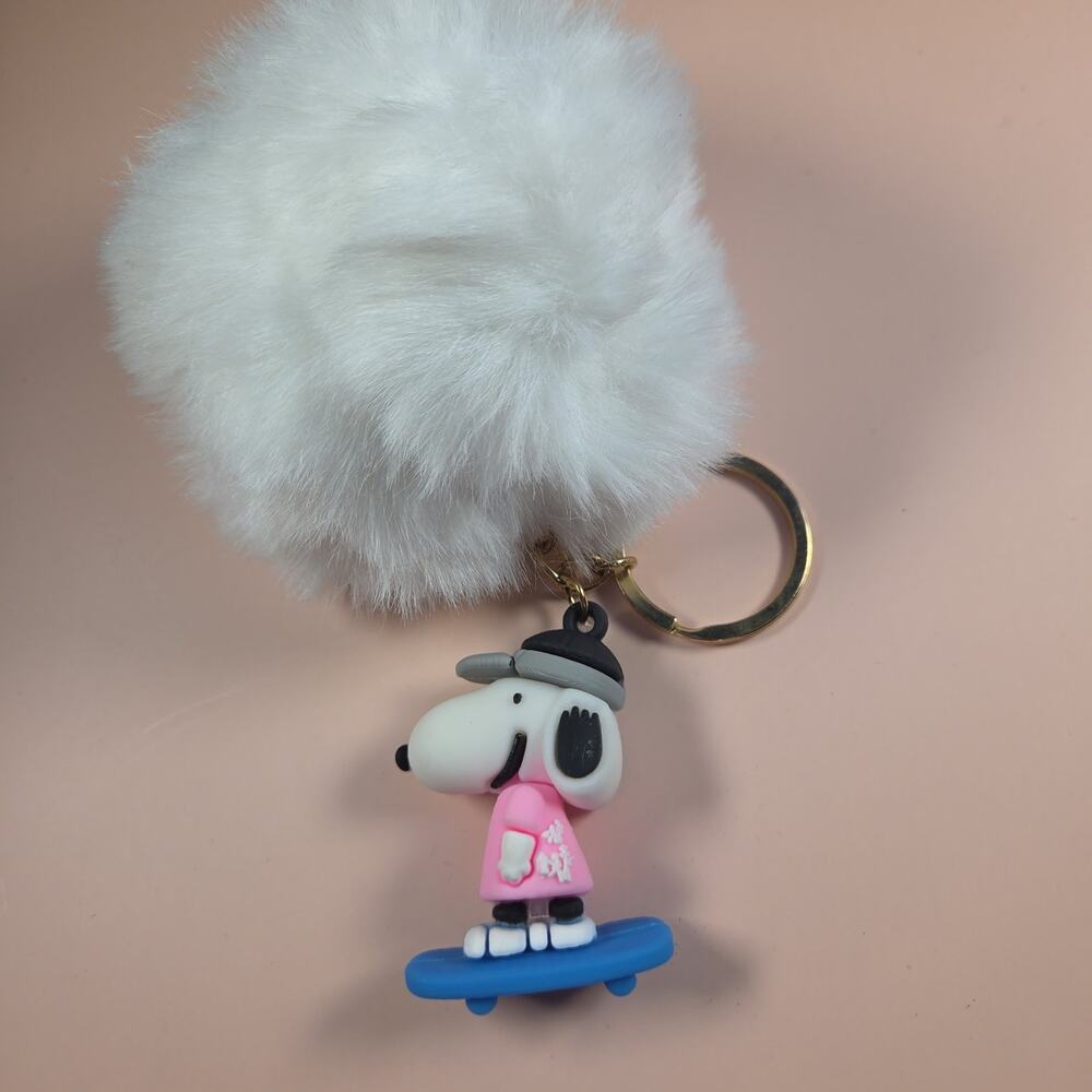 Snoopy Skateboard Keychain with Fluffy Ball